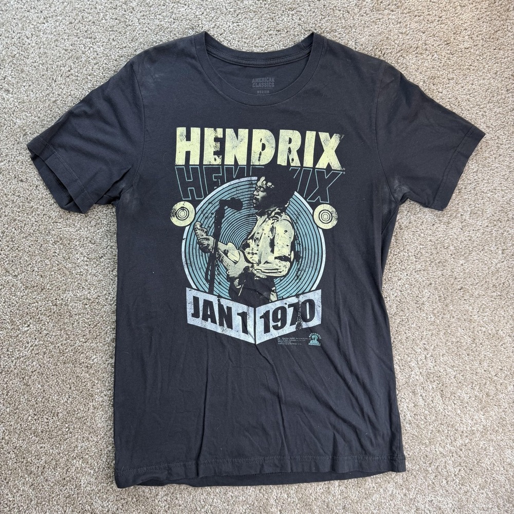 Jimi Hendrix Jan 1 1970 Shirt Mens Medium Black Tee T-Shirt American Classics